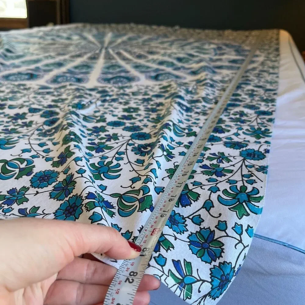 VTG Blue Green Mandala Cotton Tablecloth 82x53 Boho Maximalist Floral NWOT